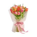 Букет из 25 пионовидных разноцветных тюльпанов