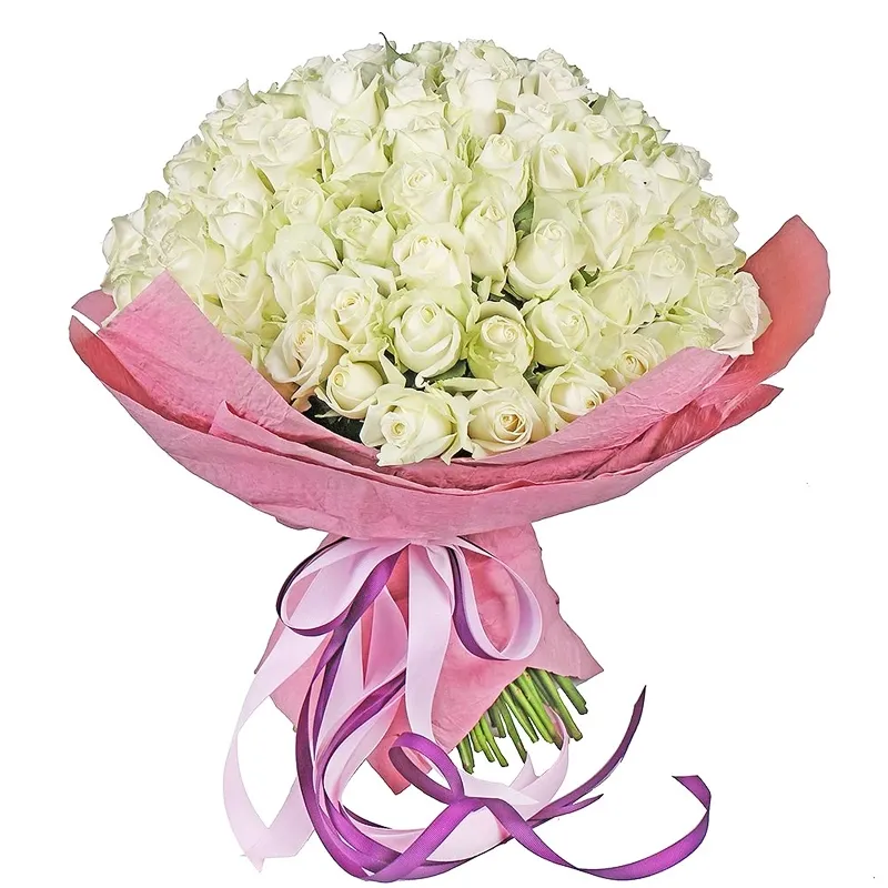 Букет из 101 белой розы россия (50 см)