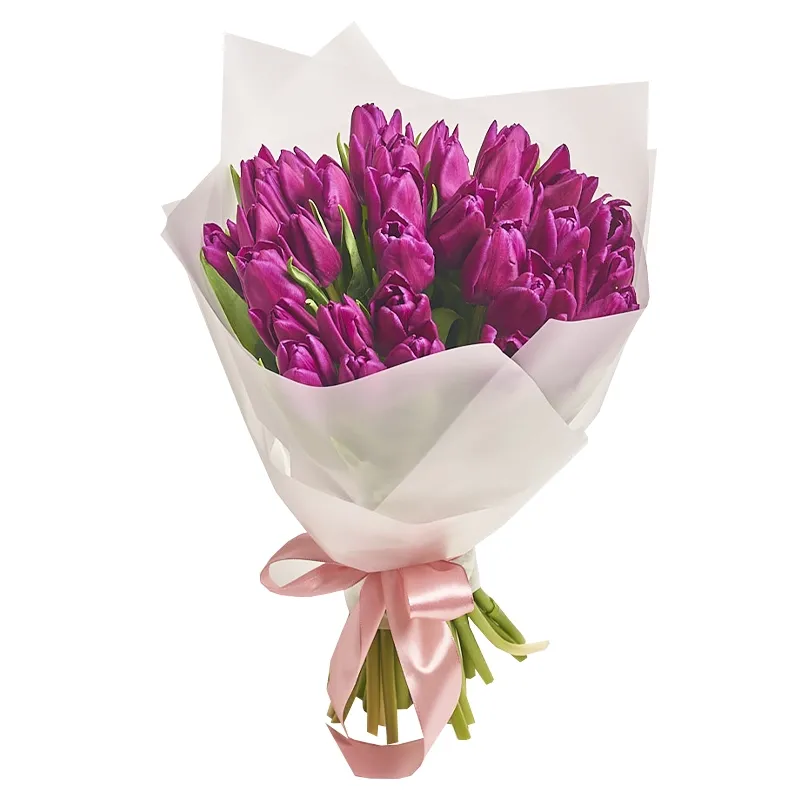 Букет из 35 фиолетовых тюльпанов